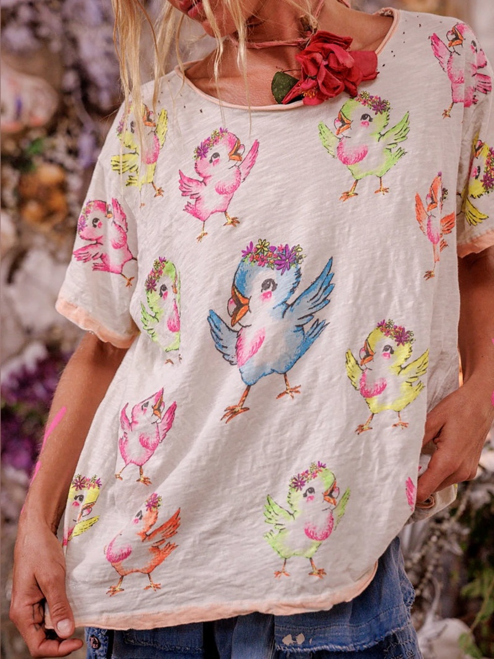 Magnolia Pearl Neon Dancing Robin Tee NWT